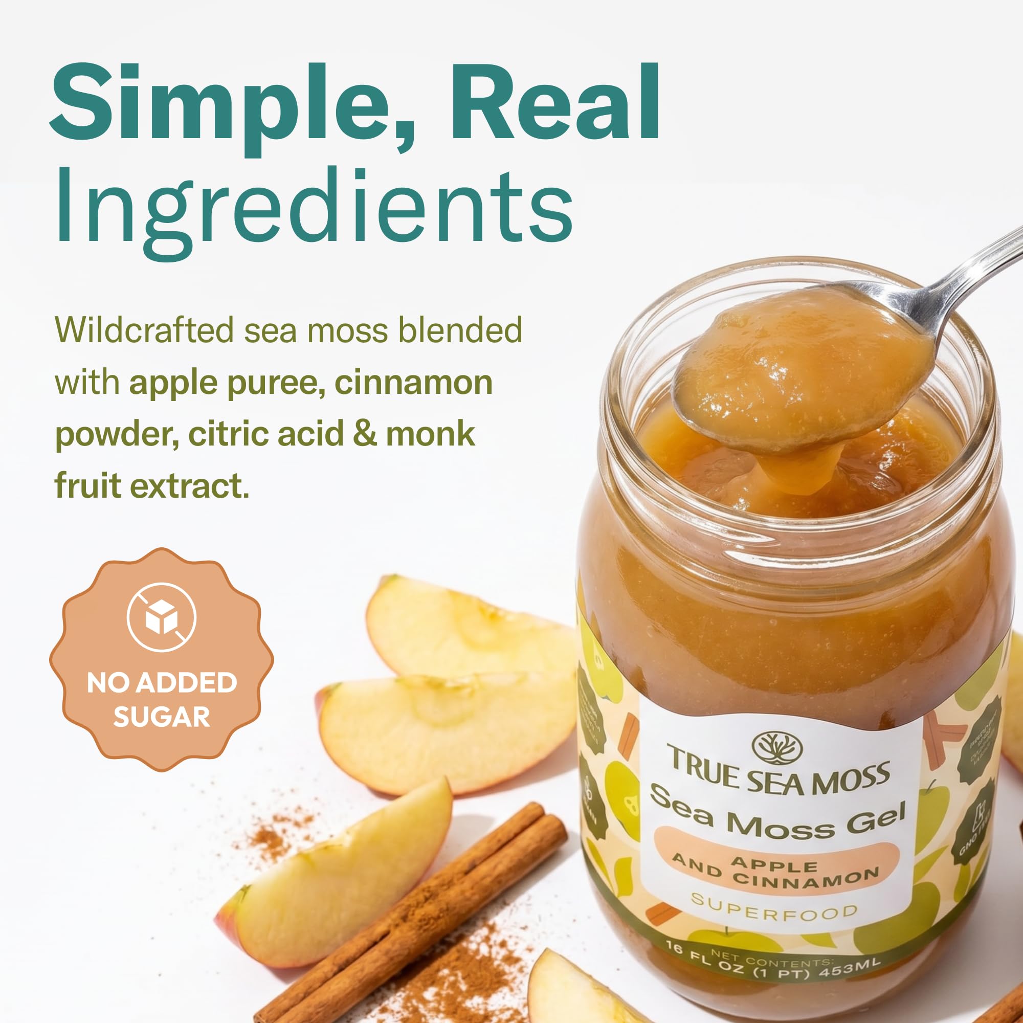 Close-up of TrueSeaMoss gel texture with apple and cinnamon