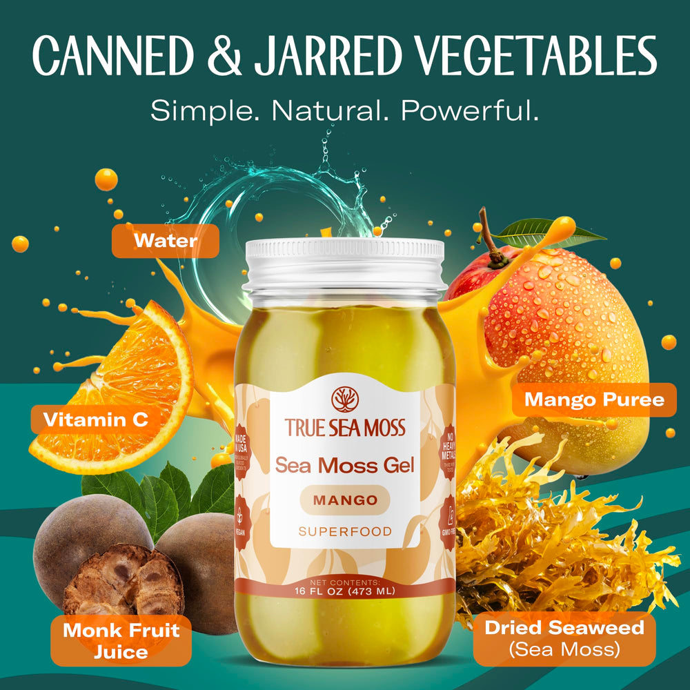 Spoon-dispensed TrueSeaMoss mango gel, showing convenient serving for daily use.