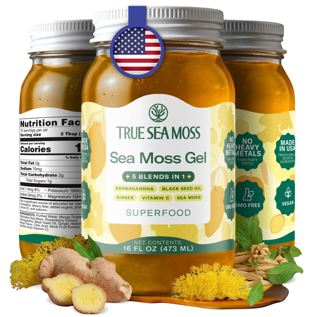 TrueSeaMoss sea moss gel bottle close-up shows smooth texture for daily wellness