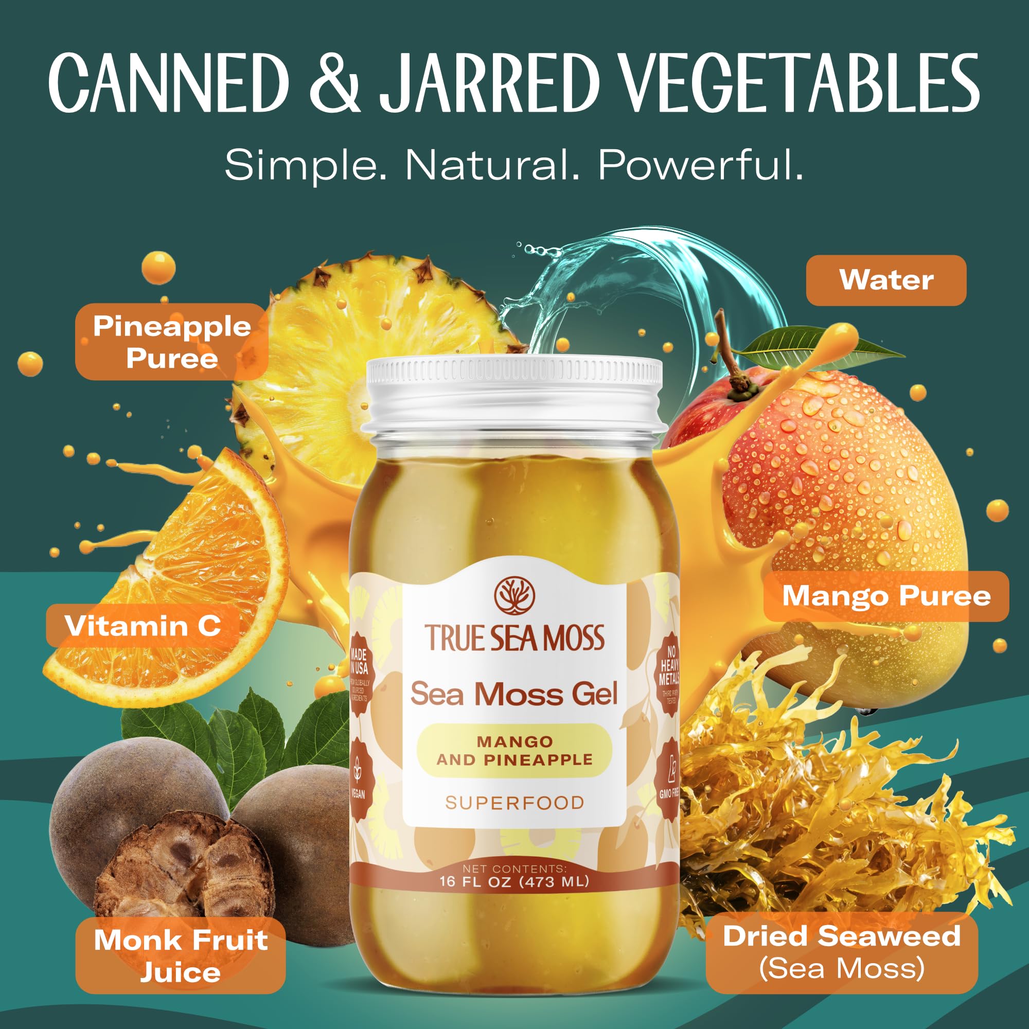 TrueSeaMoss sea moss gel mango pineapple ingredients highlight natural fruit infusion