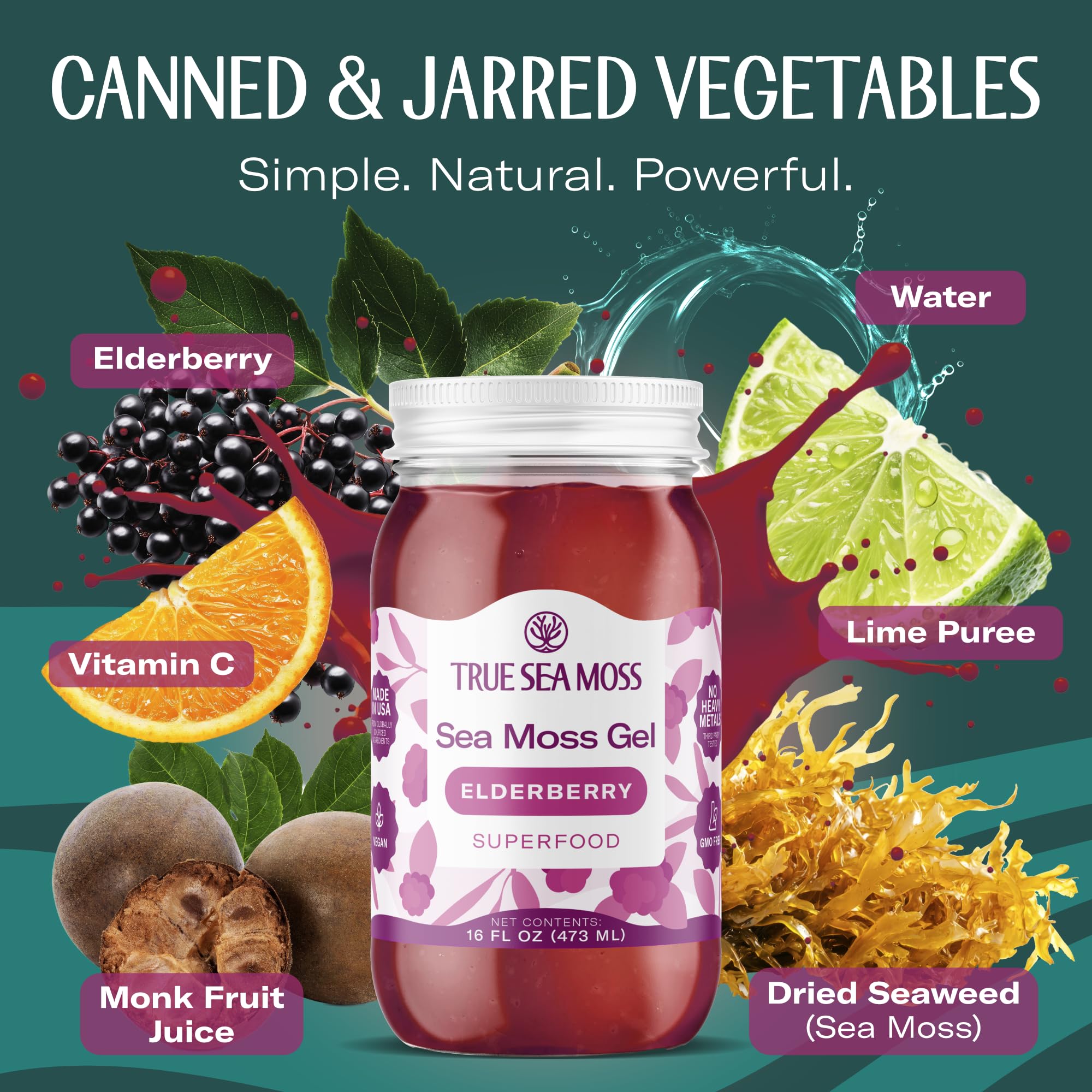 TrueSeaMoss ingredients with sea vegetables for a nutrient-rich base.