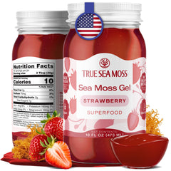 TrueSeaMoss strawberry sea moss gel jar showing natural nutrients for everyday vitality