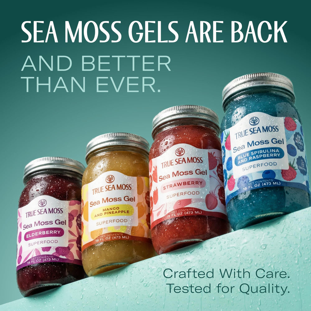 TrueSeaMoss USA made gel bottle on kitchen counter for daily use.