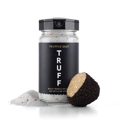 TRUFF Black Truffle Salt bottle pour adds luxury aroma to steaks
