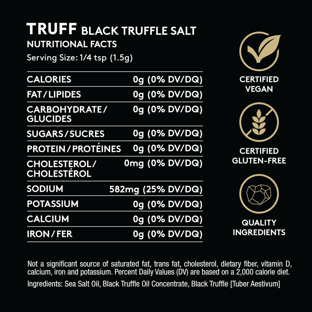 TRUFF Black Truffle Salt blends fine and coarse salt for pasta flavor