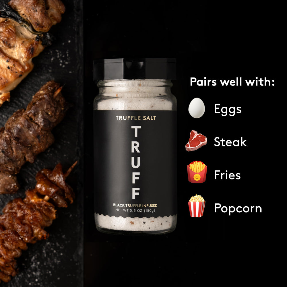 TRUFF Black Truffle Salt shaker finishes eggs and vegetables with aroma