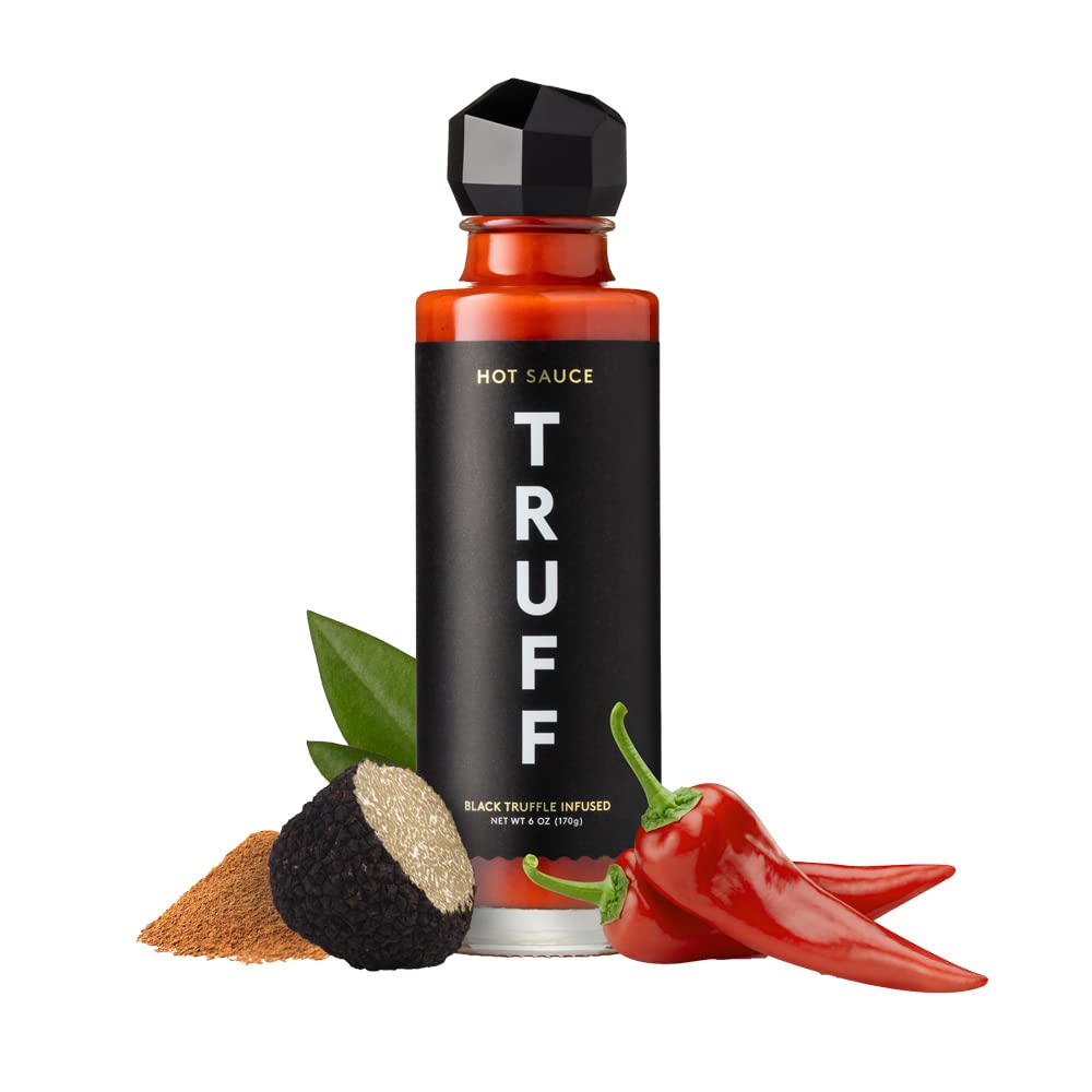 TRUFF Original Black Truffle Hot Sauce bottle front elevates pasta and pizzas with gourmet aroma