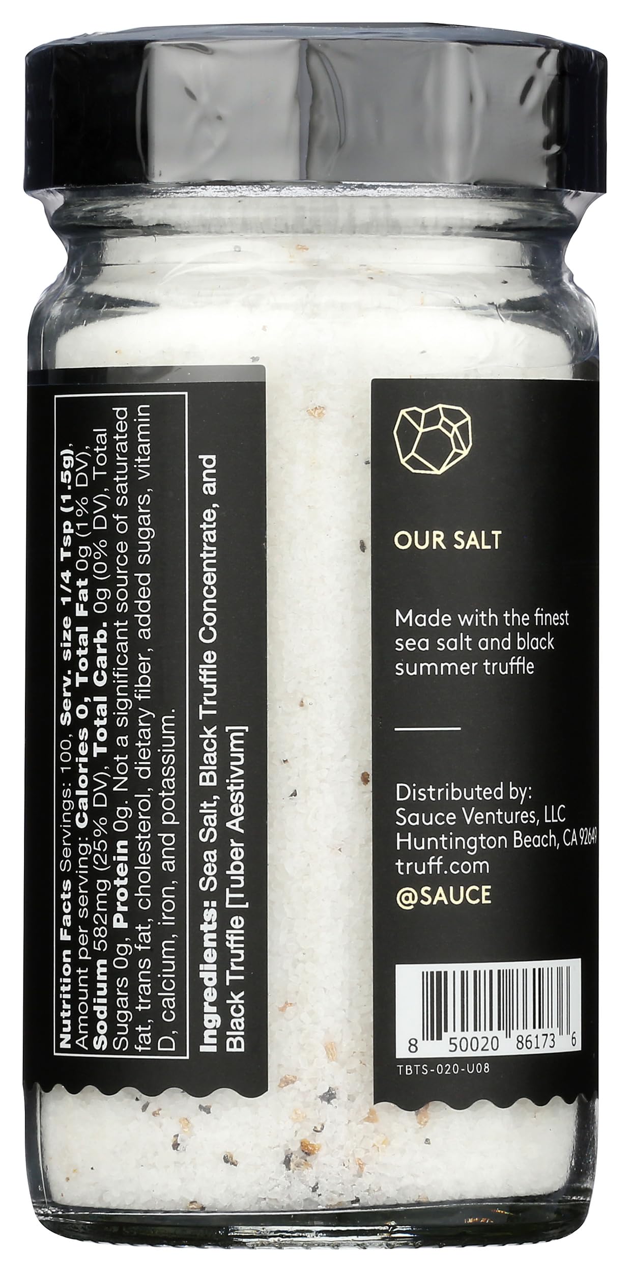 TRUFF Salt Truffle closeup jar showcases rich aroma ideal for finishing dishes