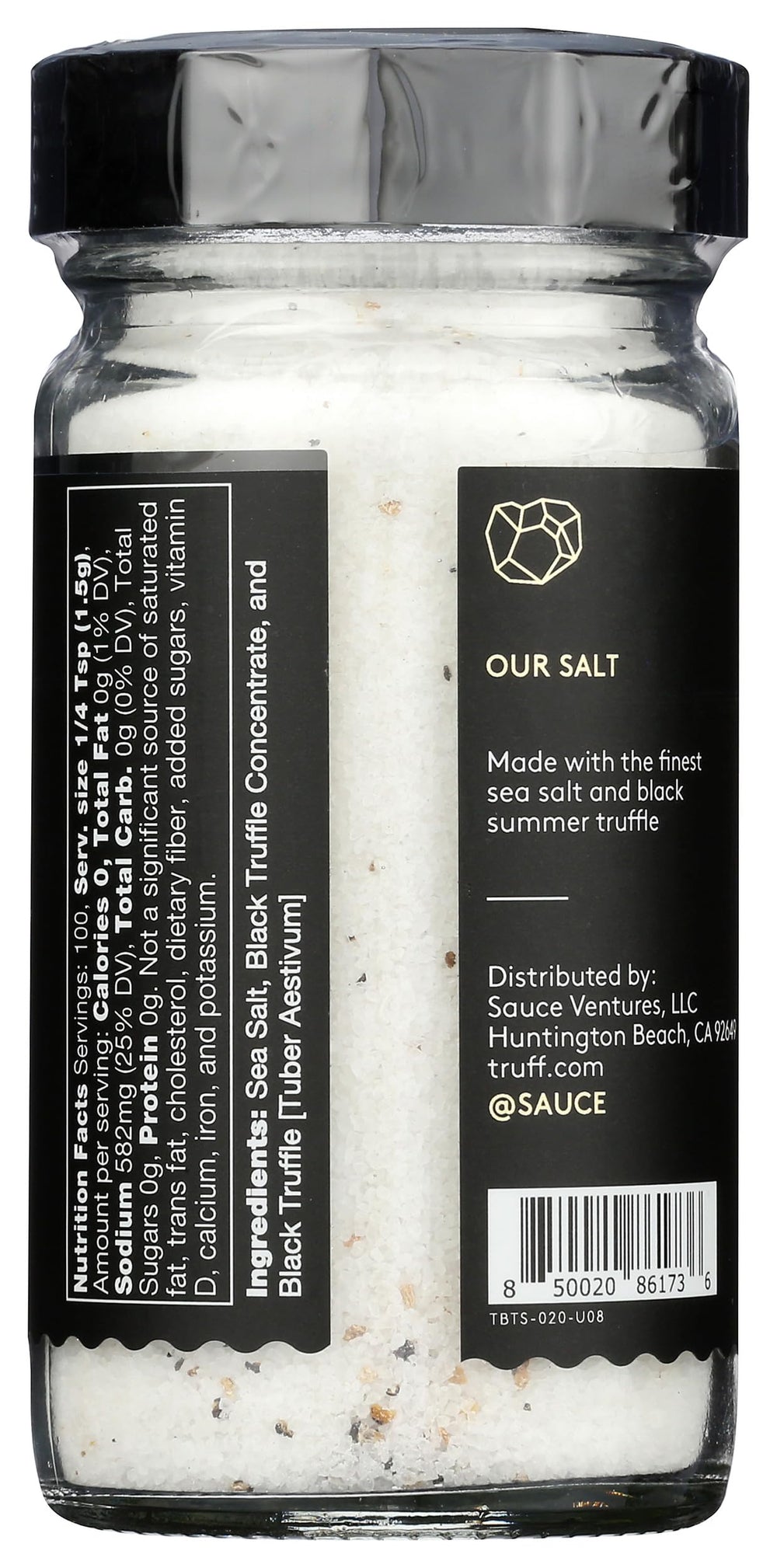 TRUFF Salt Truffle closeup jar showcases rich aroma ideal for finishing dishes