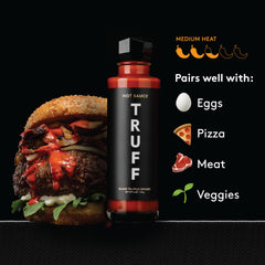 TRUFF White Truffle hot sauce bottle close-up with luxurious aroma