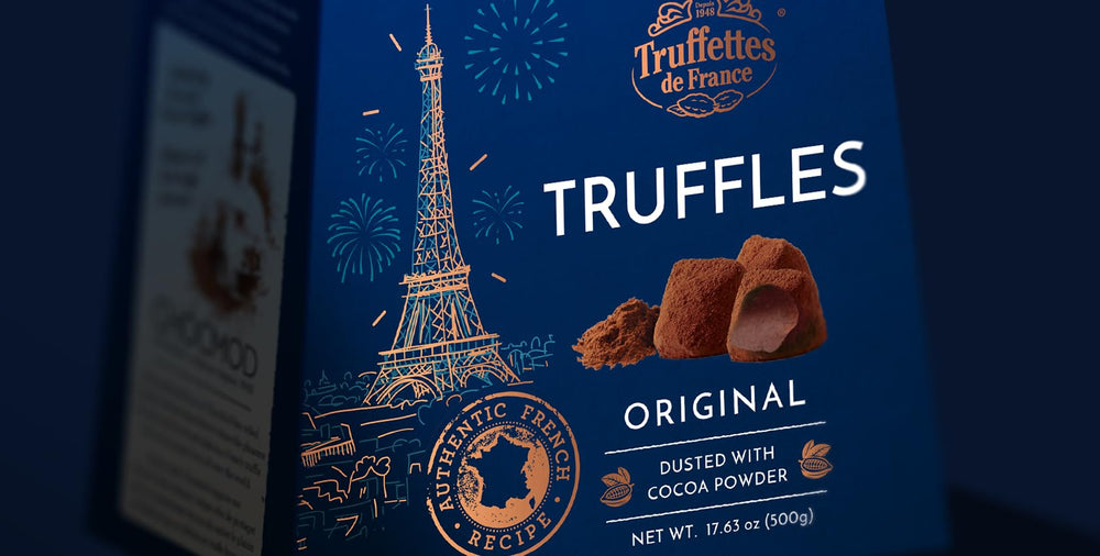 Close-up of cocoa dusting on Truffettes de France truffles.