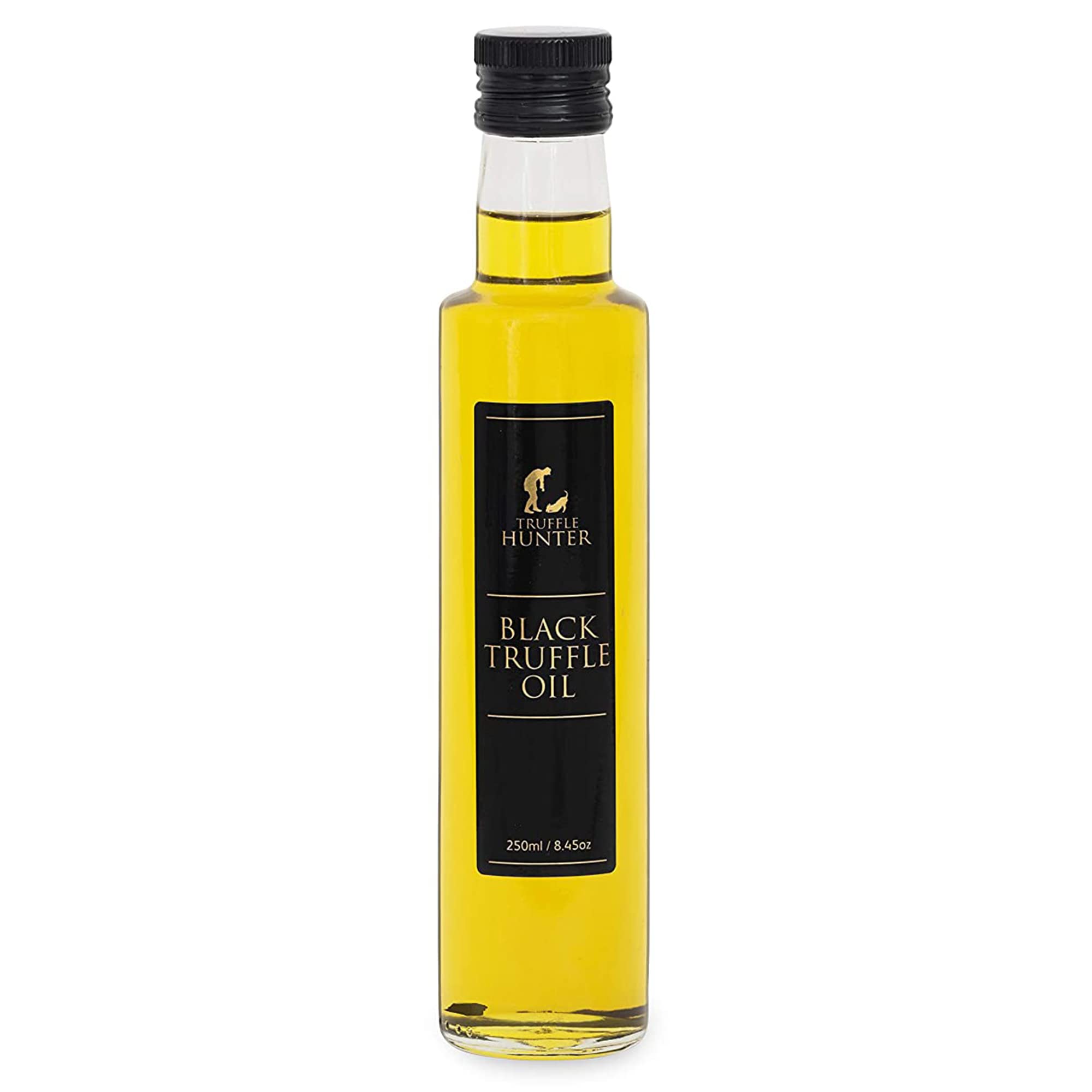 TruffleHunter black truffle oil bottle with glossy finish, ready to elevate home cooking aroma.