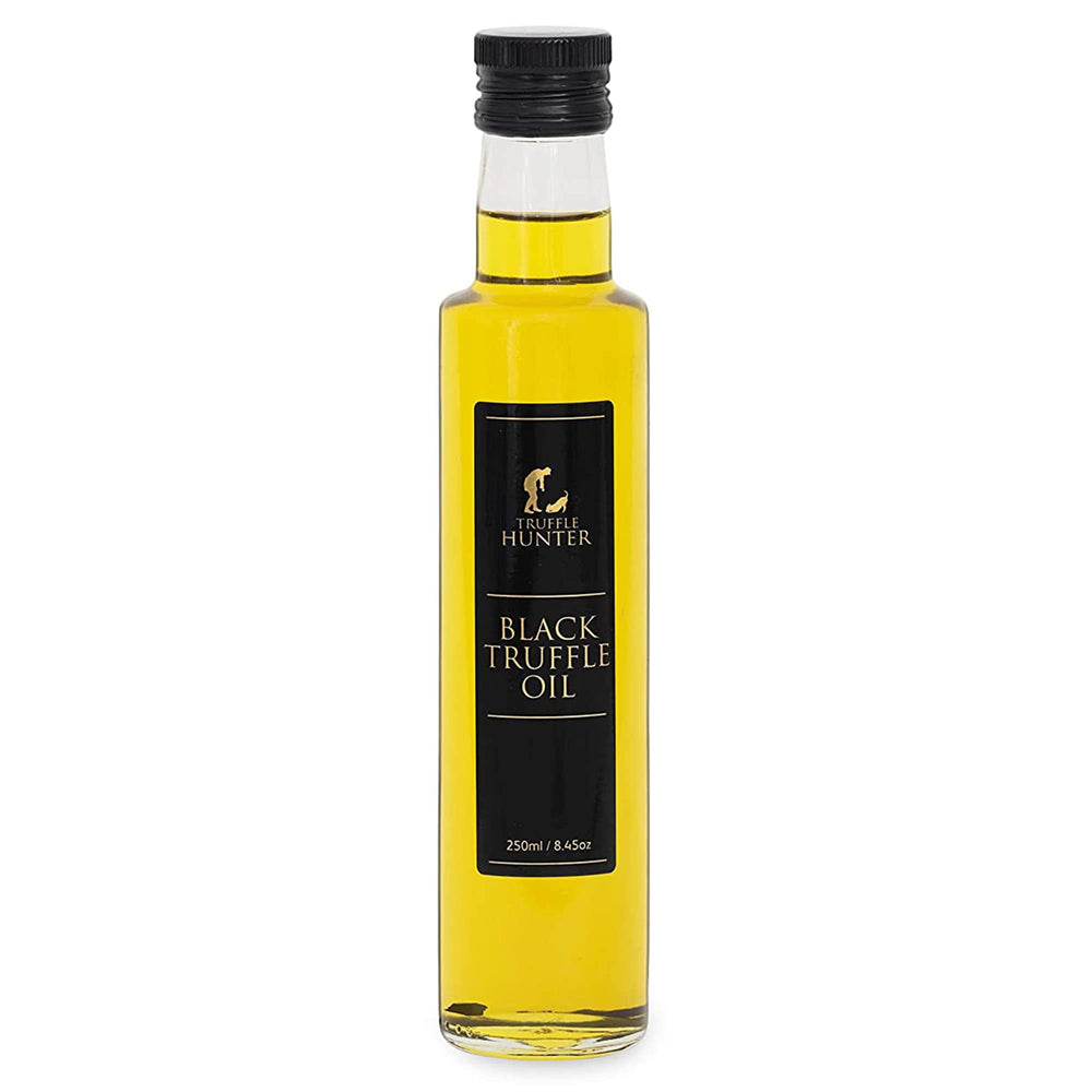 TruffleHunter black truffle oil bottle with glossy finish, ready to elevate home cooking aroma.