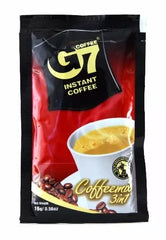 Trung Nguyen G7 sachet closeup showing integrated ingredients for quick, mess-free coffee