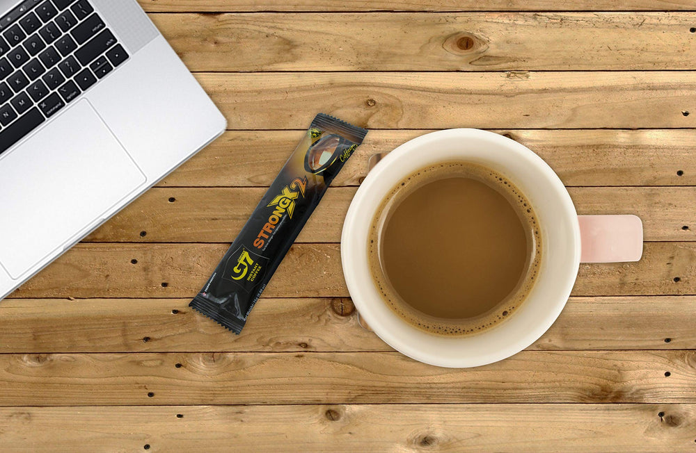 Hot steam rises from a freshly brewed Trung Nguyen G7 Strong X2 cup