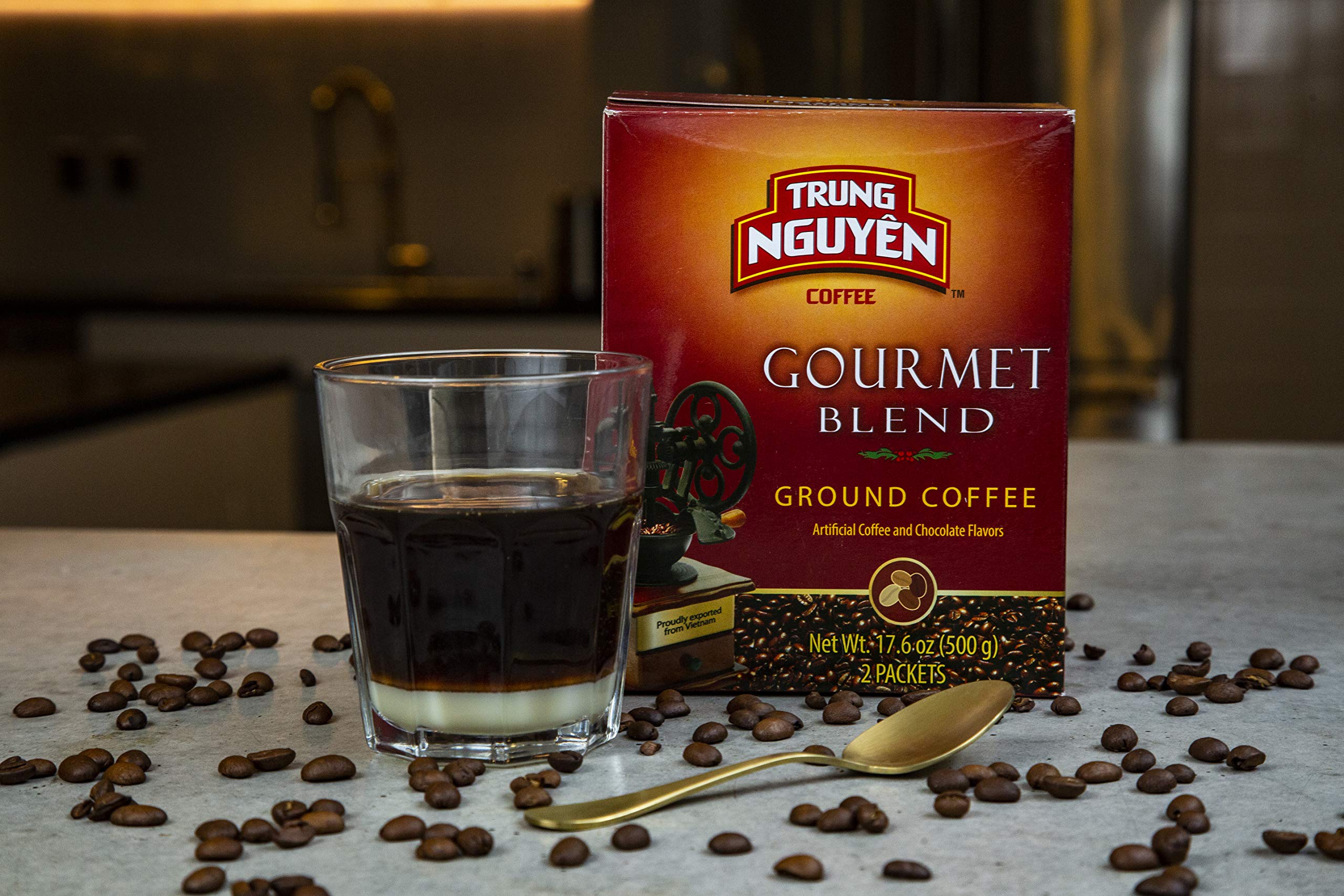 Trung Nguyen Gourmet Blend steaming cup—inviting aroma for a full-bodied brew.