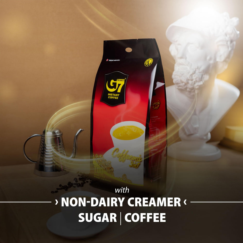 Bold aroma from premium G7 blend fills the cup during brewing.