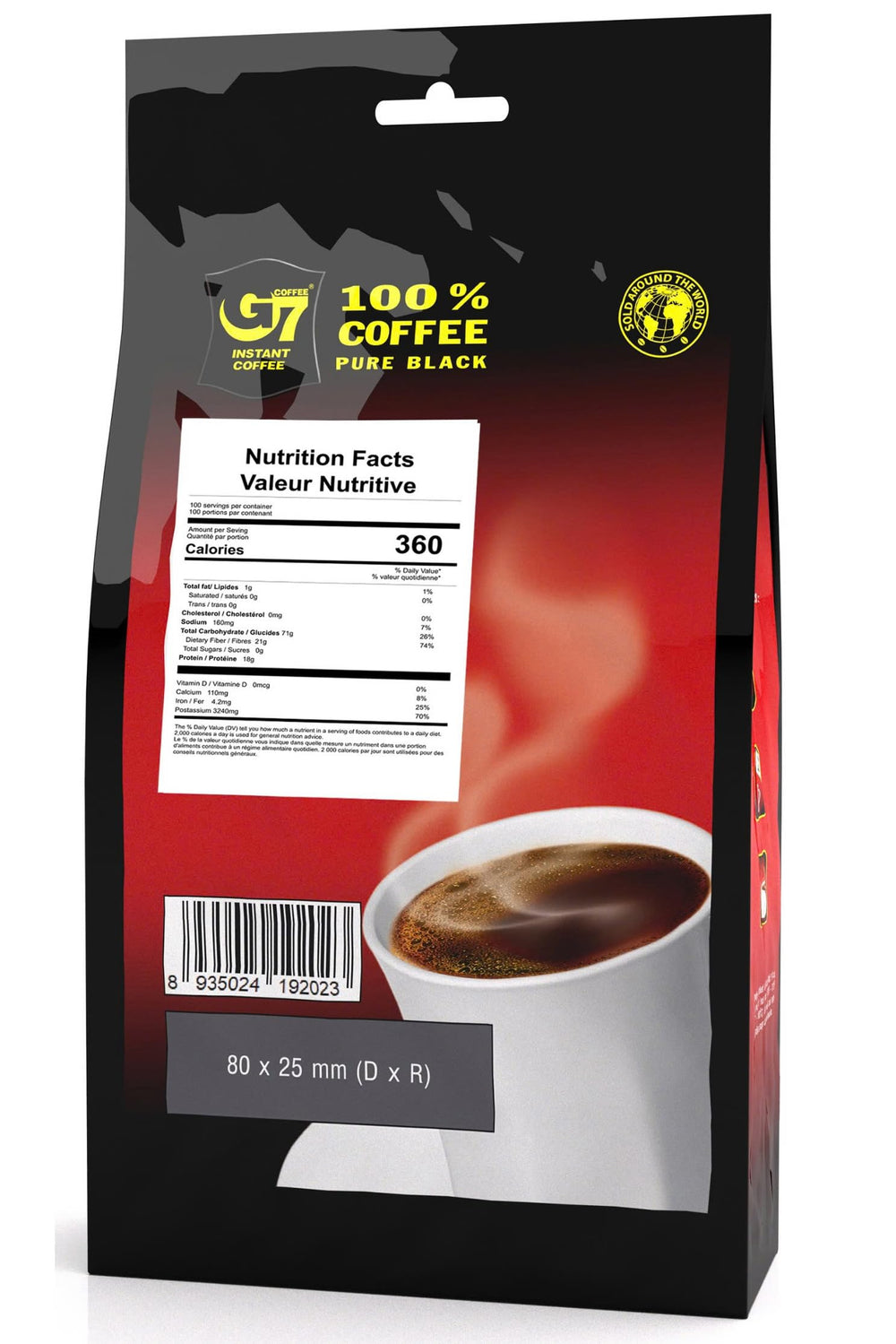TRUNG NGUYEN LEGEND G7 Pure Black cup with steam highlights rich aroma for bold mornings.