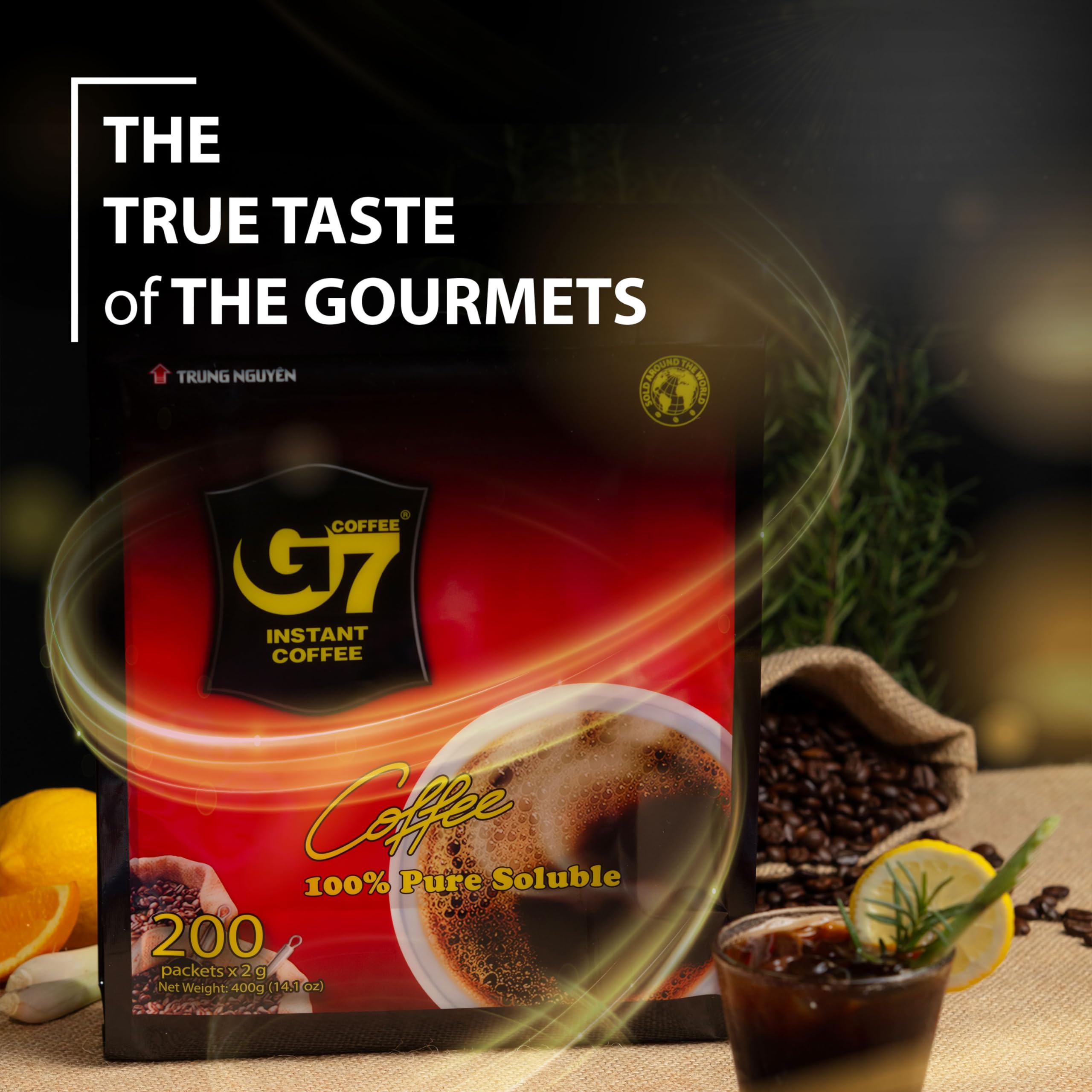 Travel-friendly G7 Pure Black sachets for on-the-go coffee moments