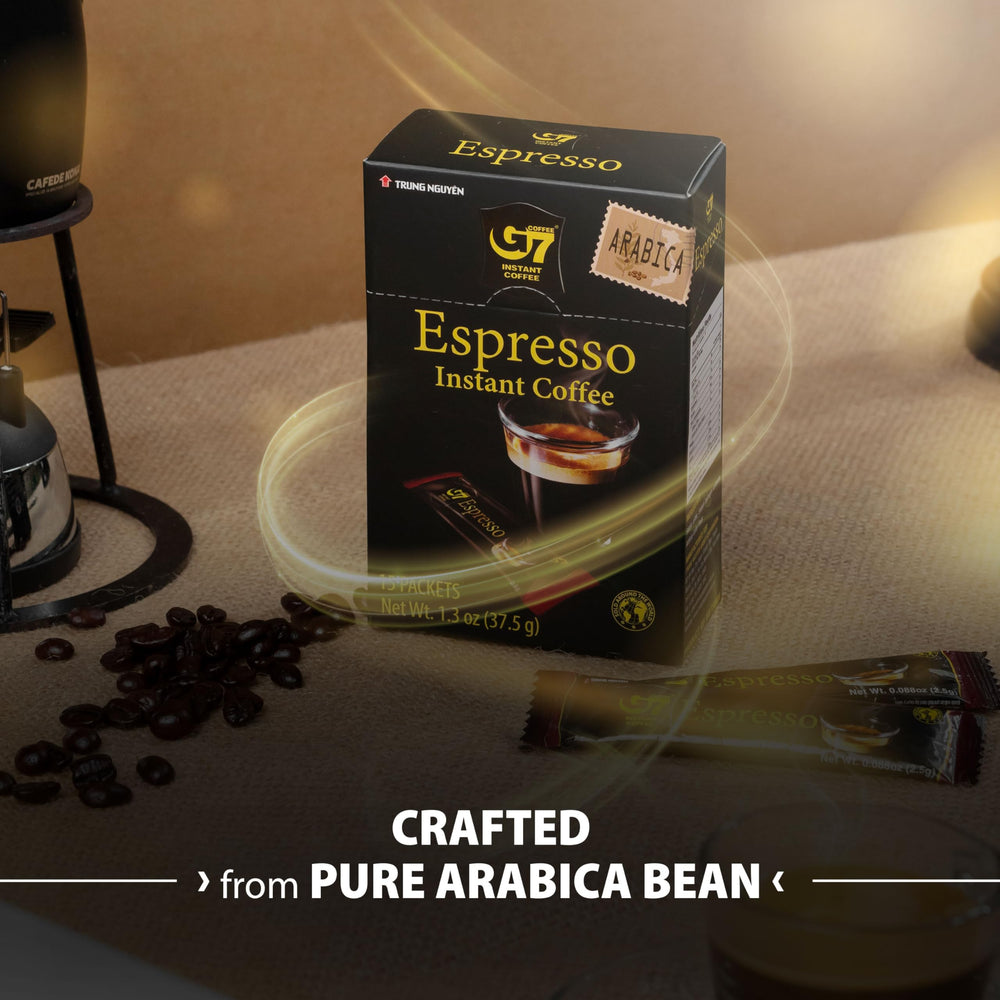 Steaming cup of TRUNG NGUYEN LEGEND G7 espresso ready in minutes