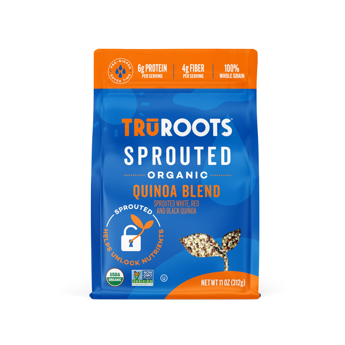 truRoots spouted quinoa blend packaging shows premium whole grain quality for versatile meals.