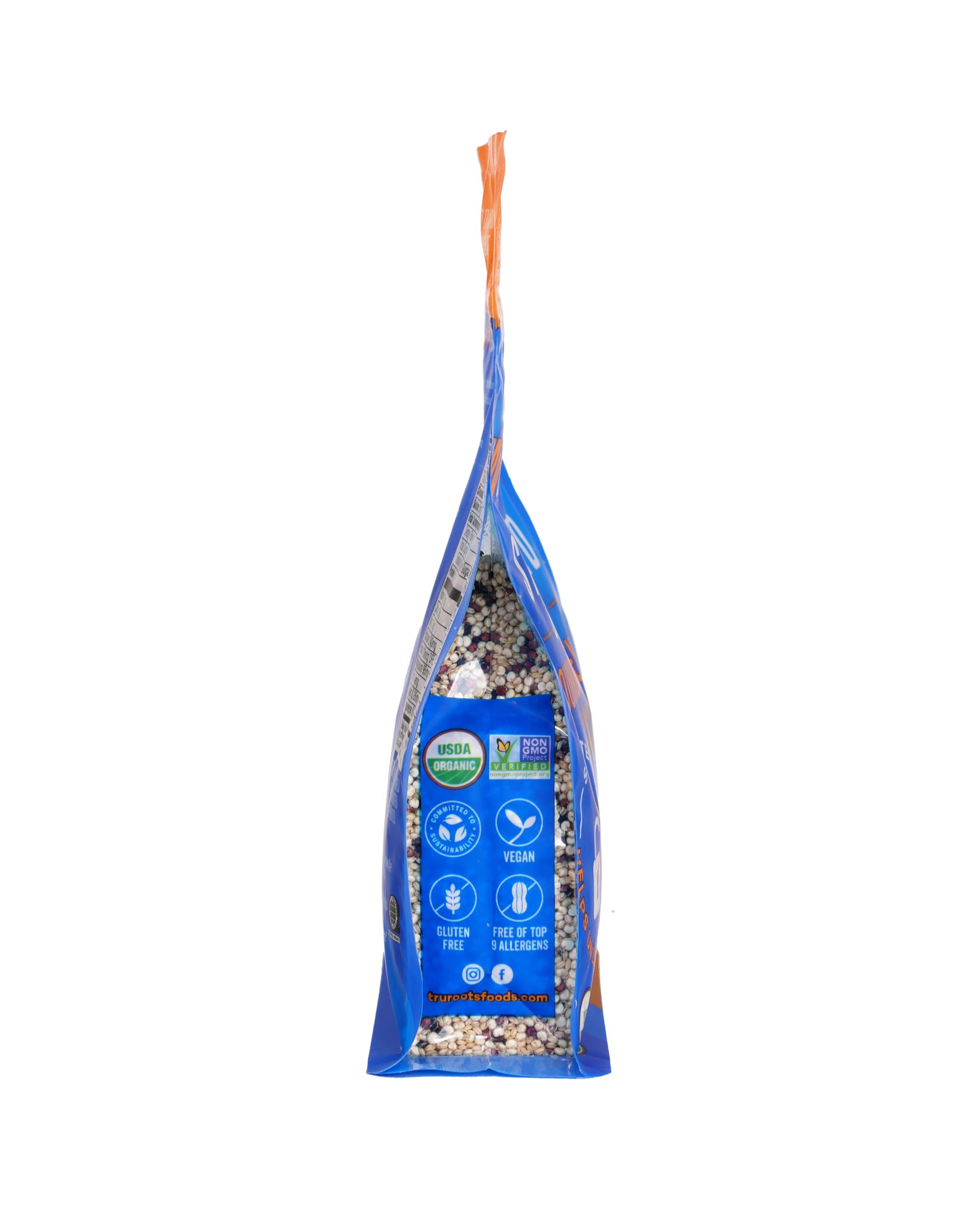 truRoots spouted quinoa blend raw-grains-closeup emphasizes nutrient-rich whole grains.