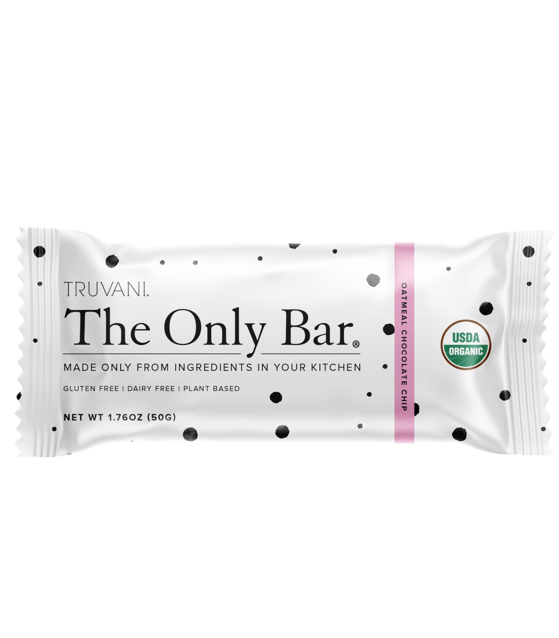 Truvani plant-based oatmeal chocolate chip bar, ideal for on-the-go fueling.