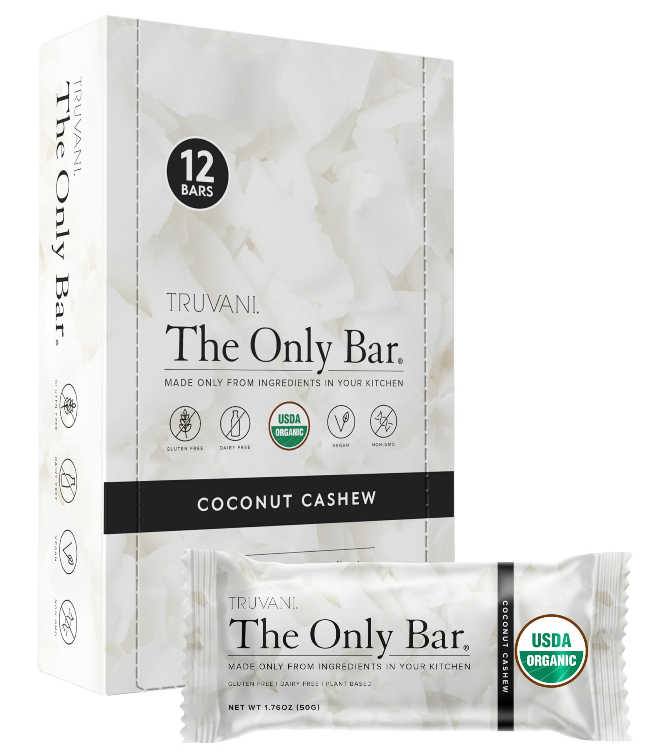 Truvani Coconut Cashew Bar 12-pack – gluten-free, vegan energy for on-the-go snacking.