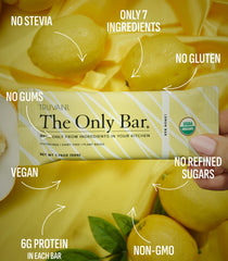 Truvani Lemon Bar 12-pack back view highlighting organic and vegan credentials.
