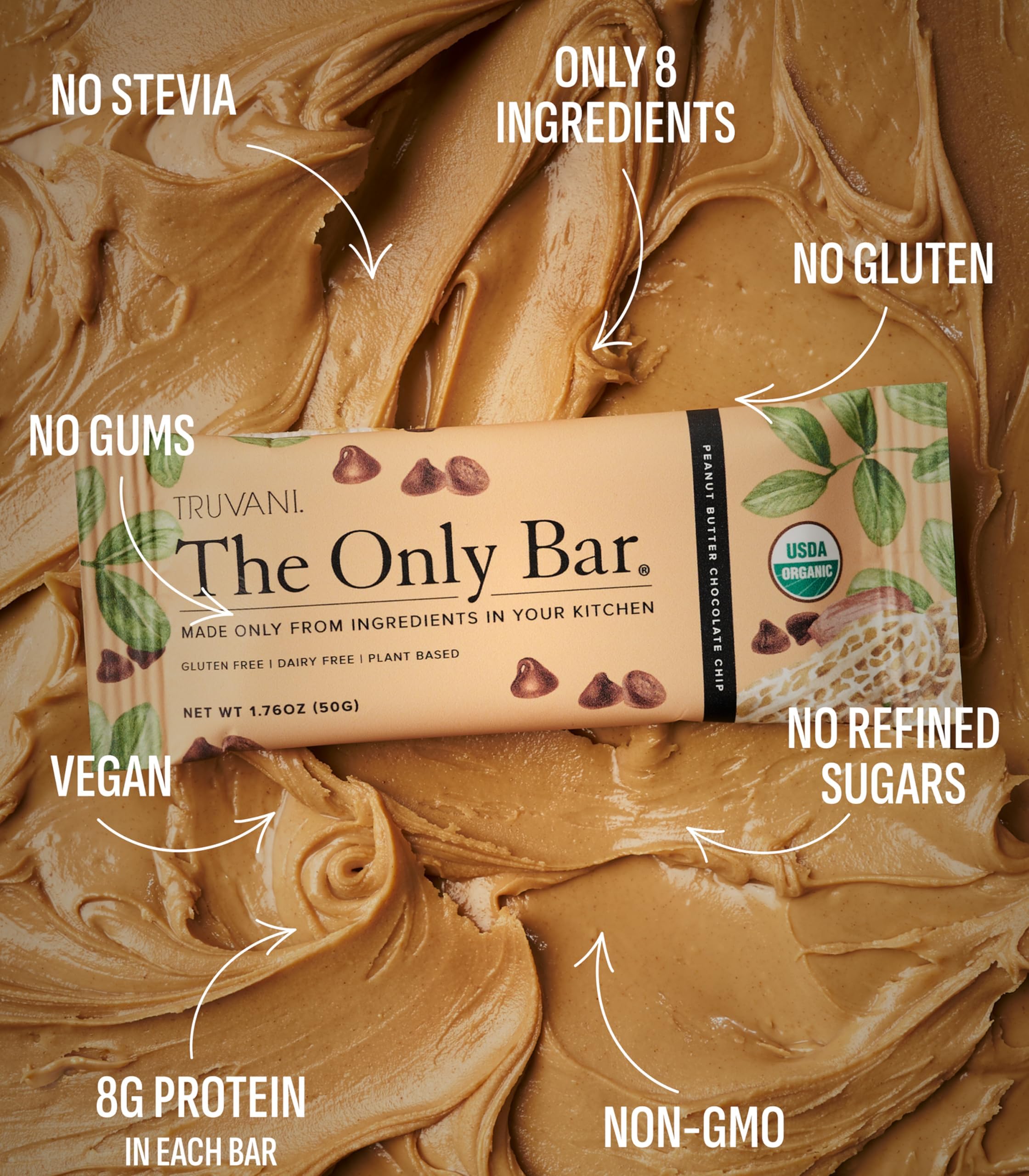 Truvani bar ingredients panel highlights simple, wholesome inputs for clean eating.