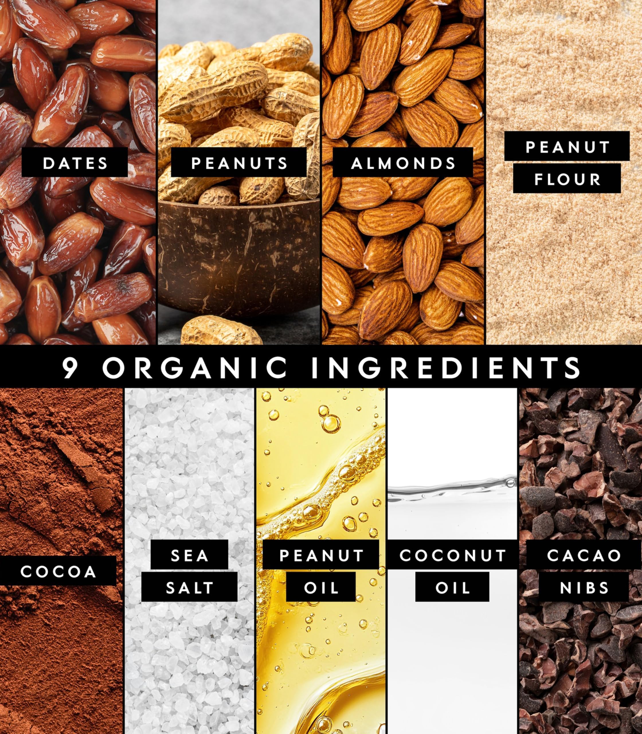 Truvani snack bar ingredients closeup featuring almonds and dates