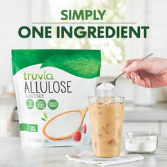Truvia Allulose spoon-dosing close-up demonstrates simple portion control.