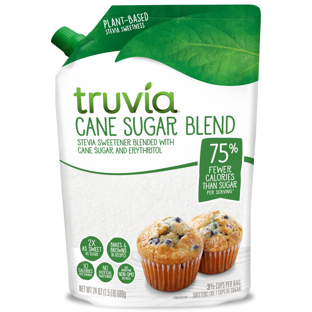 Truvia Cane Sugar Blend bag with cap for easy, mess-free use