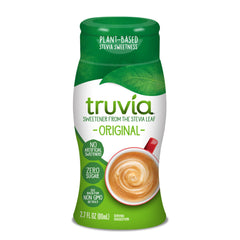 Truvia original bottle adds zero-calorie sweetness to drinks.
