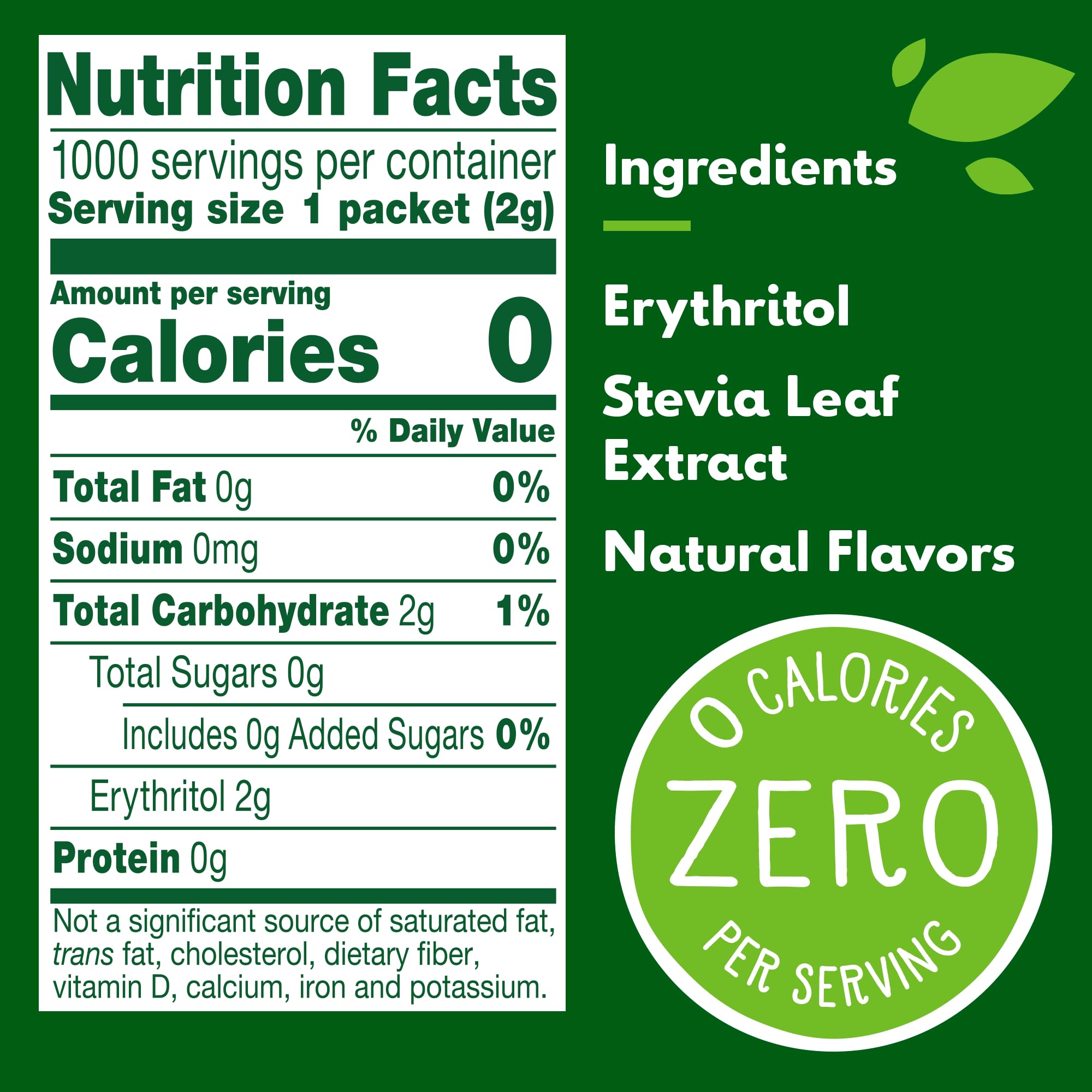 Single Truvia 0.07 oz packet for beverages.