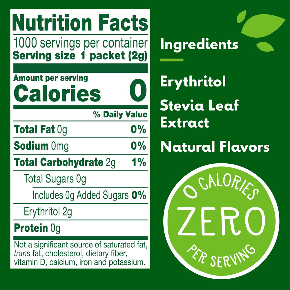Single Truvia 0.07 oz packet for beverages.
