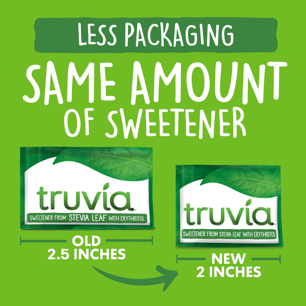 One Truvia packet equals two teaspoons sugar.
