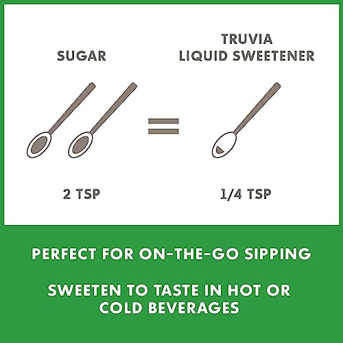 Truvia original bottle beside tea highlighting stevia sweetness.
