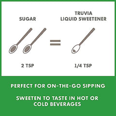 Truvia original bottle beside tea highlighting stevia sweetness.