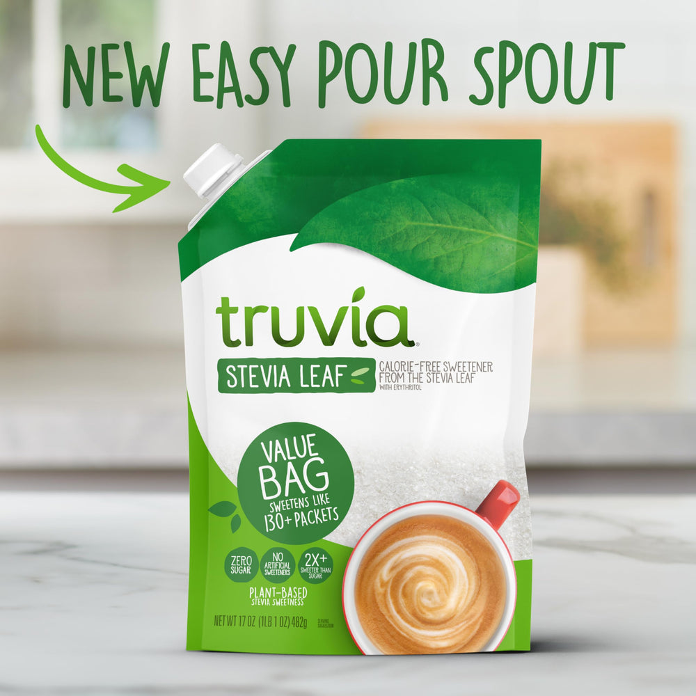 Truvia Original 17oz refill bag ready to refill the spoonable jar