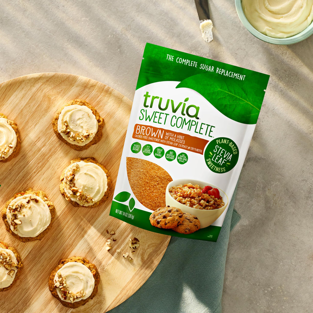 Truvia Sweet Complete Brown added to coffee for sugar-free flavor.