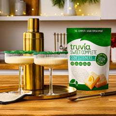 Truvia Sweet Complete measuring cup demonstrates cup-for-cup sweetness in recipes.
