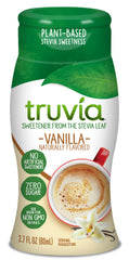 Truvia zero-calorie vanilla liquid stevia bottle close-up for everyday sweetness