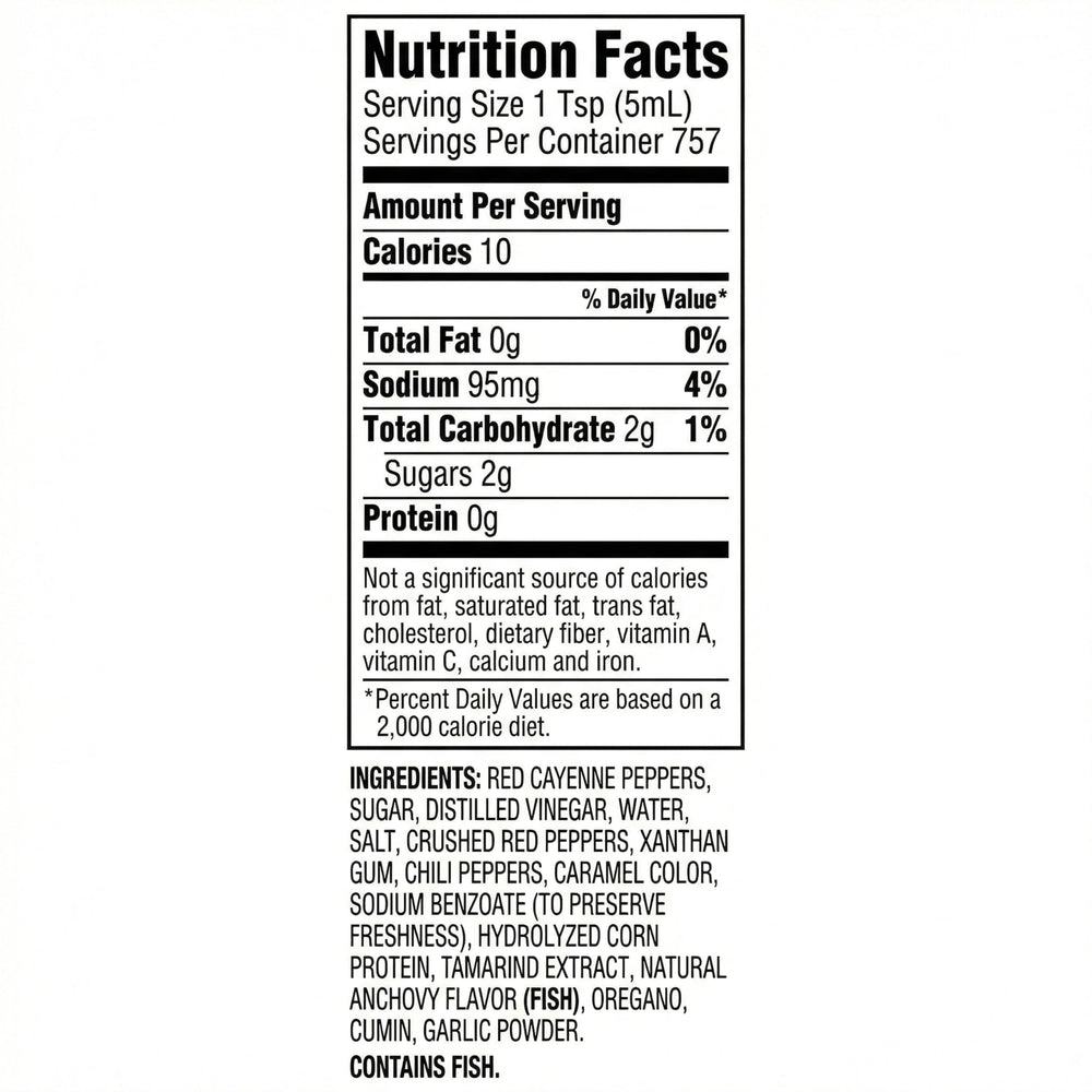 Try Me Tiger Sauce label closeup, cayenne base with sweet and sour notes.