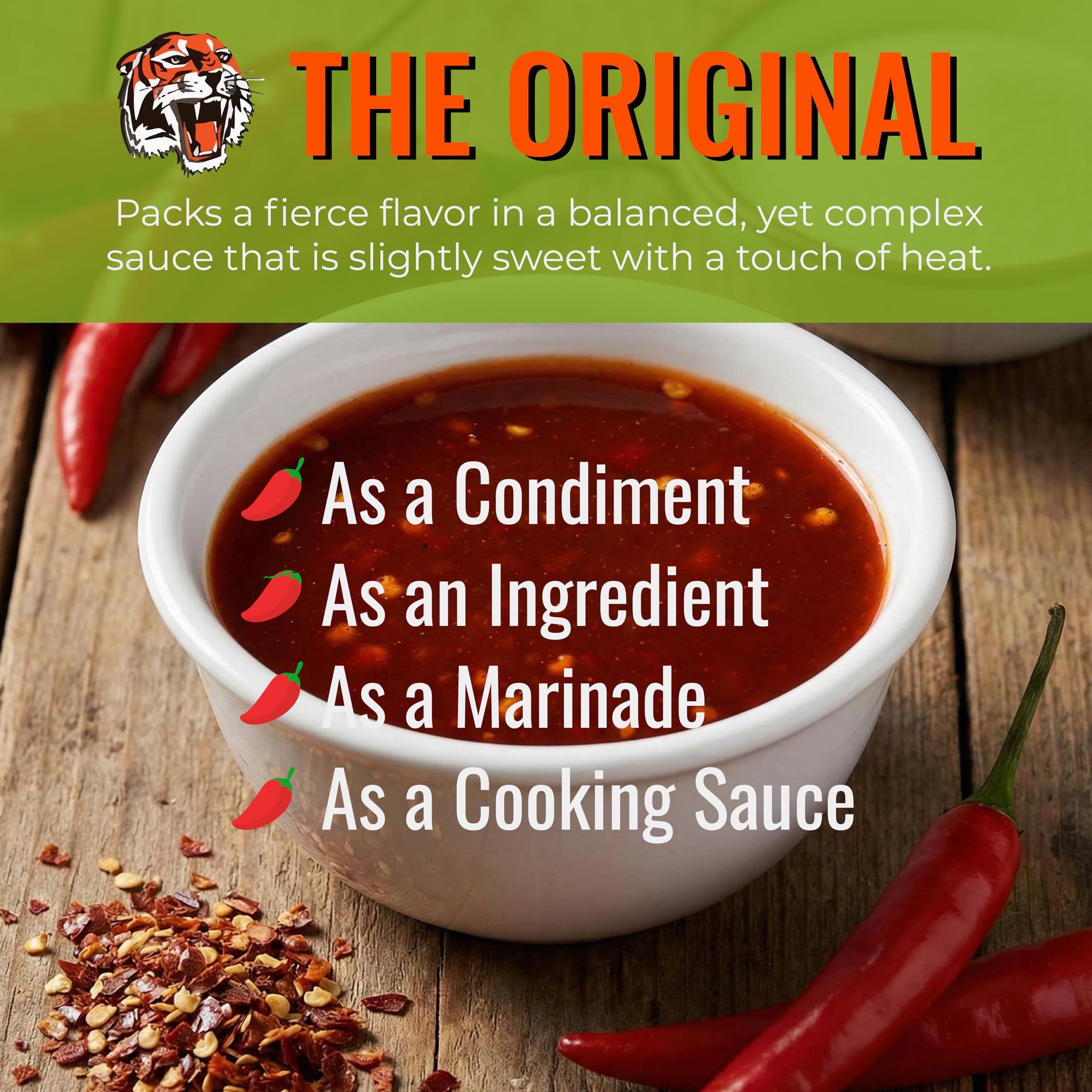 Try Me Tiger Sauce pour shot, ready to glaze wings and burgers.