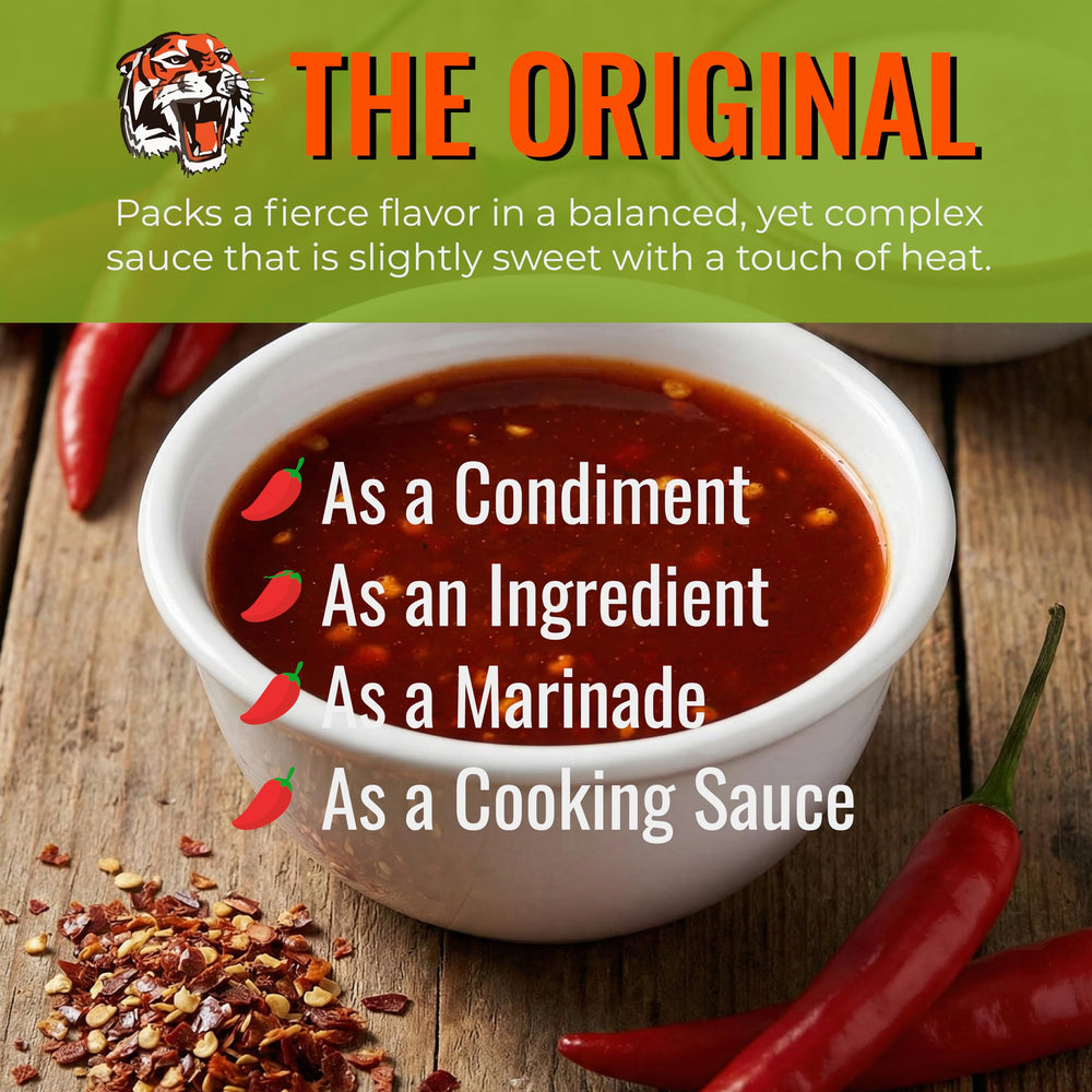 Try Me Tiger Sauce pour shot, ready to glaze wings and burgers.