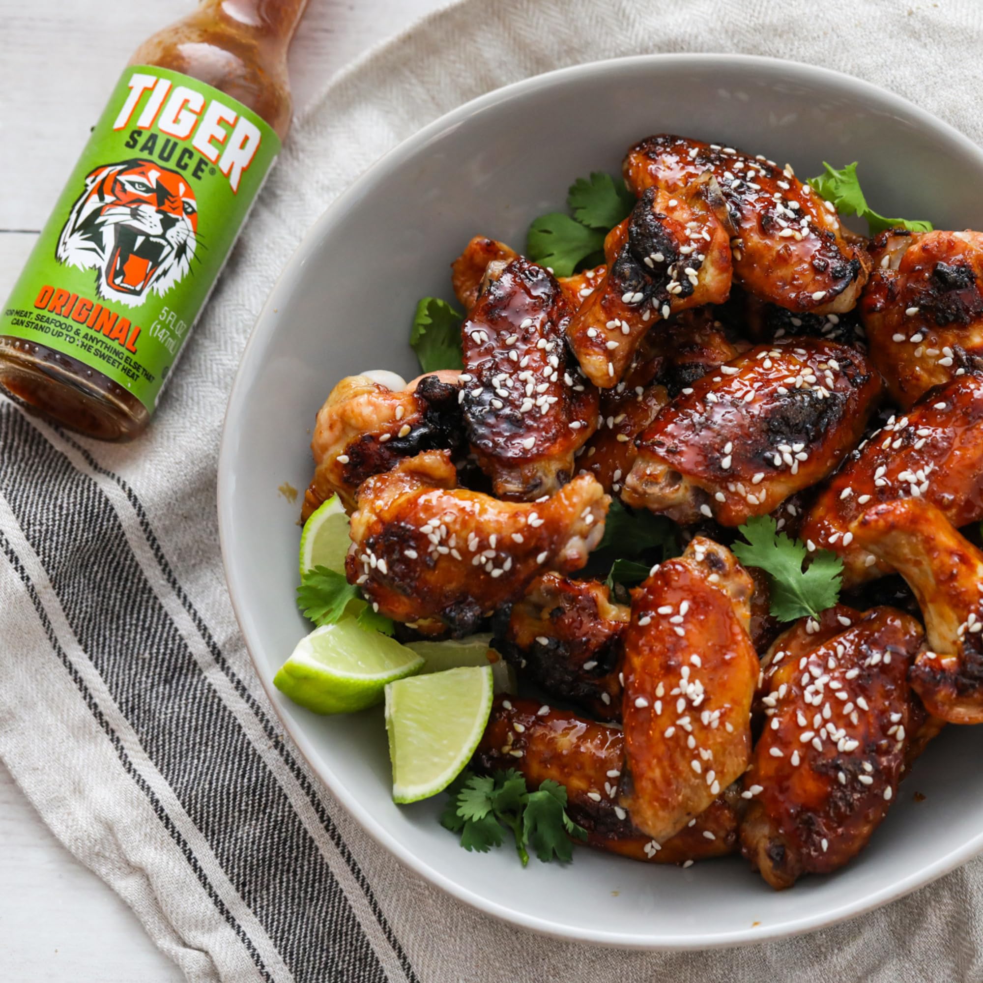Try Me Tiger Sauce Original packaging display photo emphasizing USA-made heritage