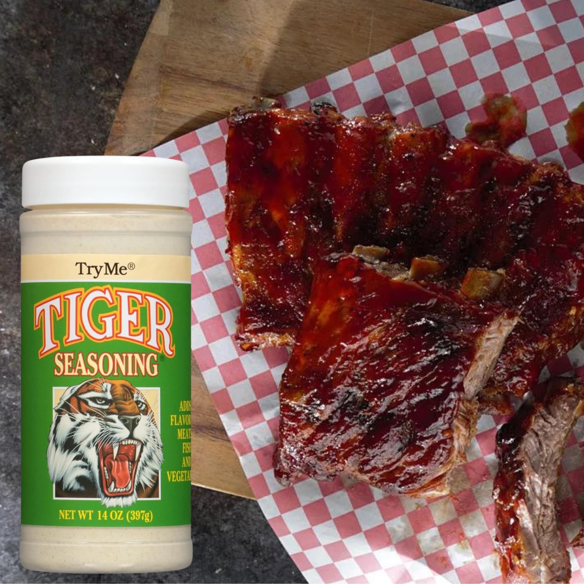Salad plate elevated by a light dusting of tiger seasoning.
