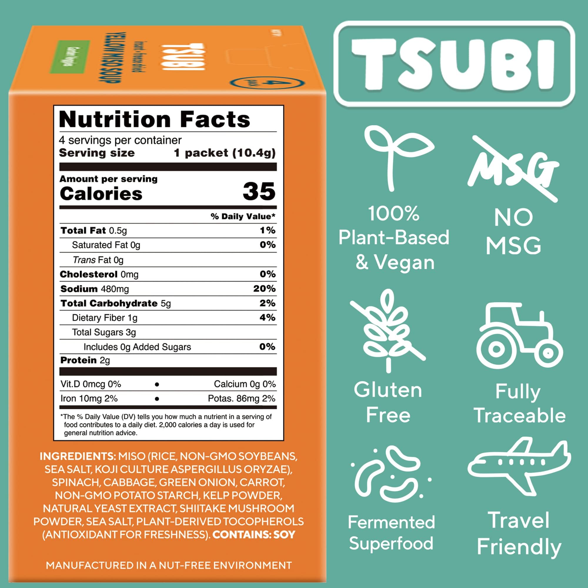Tsubi Soup freeze-dried miso cubes dissolving in hot water for instant flavor.