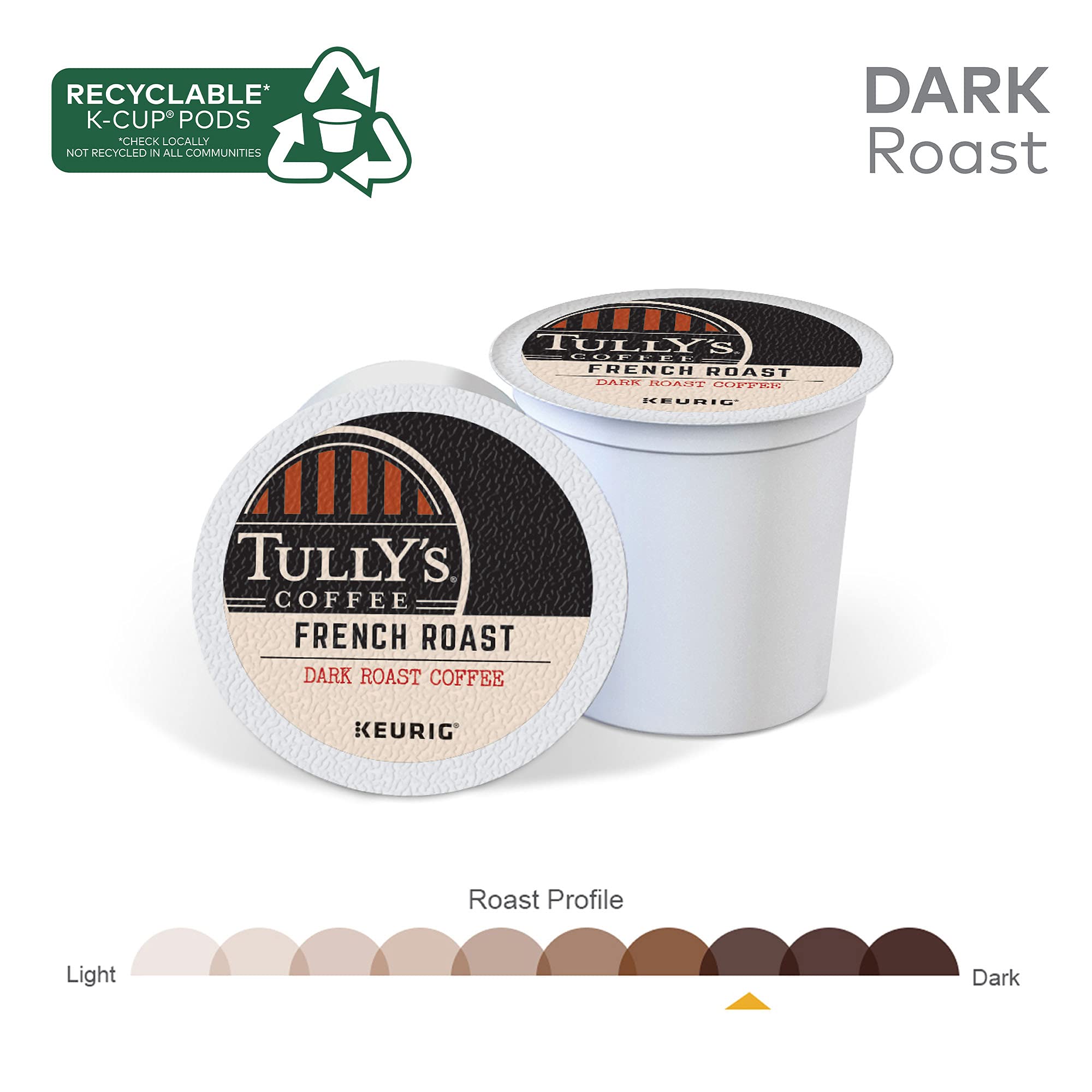 Tully's French Roast K-Cup steaming cup releasing rich aroma